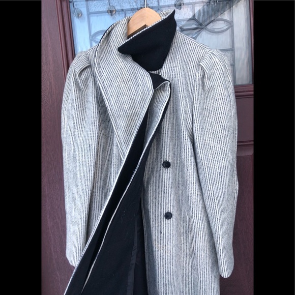 Vintage Long Coat Wrap Scarf 1960s Mod Gray Cream - Picture 4 of 7